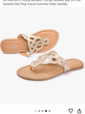 Women's Metallic Gold Knot-Detail Thong Sandals